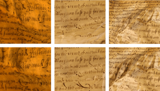 Sections of text before and after the local flattening procedure